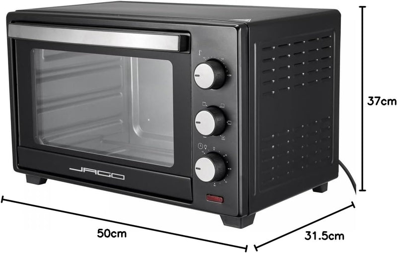 Jago® Minibackofen mit Umluft - Innenbeleuchtung, elektrisch, Doppelglastür, Timer, 100-230 °, 1600W