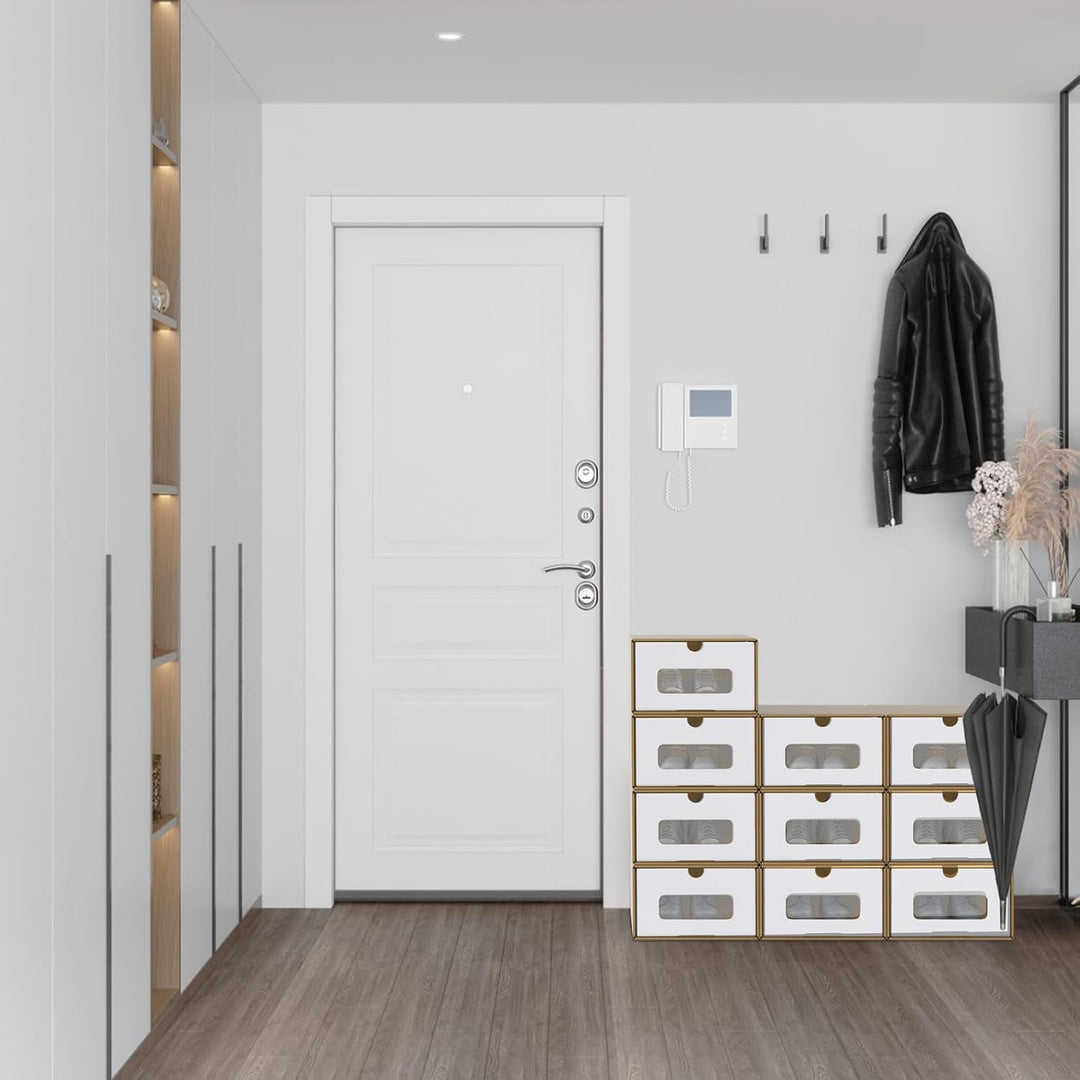 AufuN 20er Stapelbar Schuhboxen aus Kraftpapier mit Deckel & Transparent Sichtfenster, Praktische Sc
