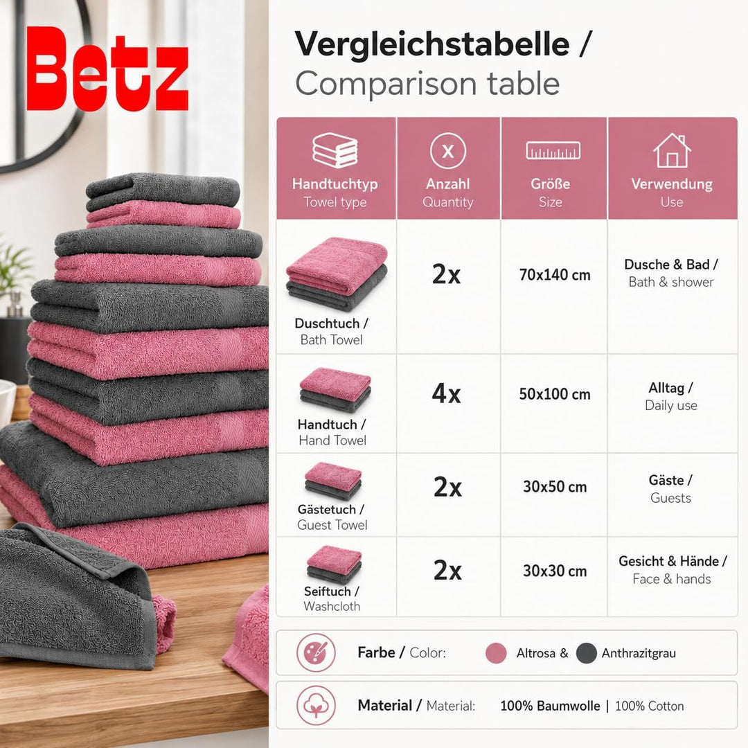 Betz 10-TLG. Handtuch-Set Classic 100% Baumwolle 2 Duschtücher 4 Handtücher 2 Gästetücher 2 Seiftüch