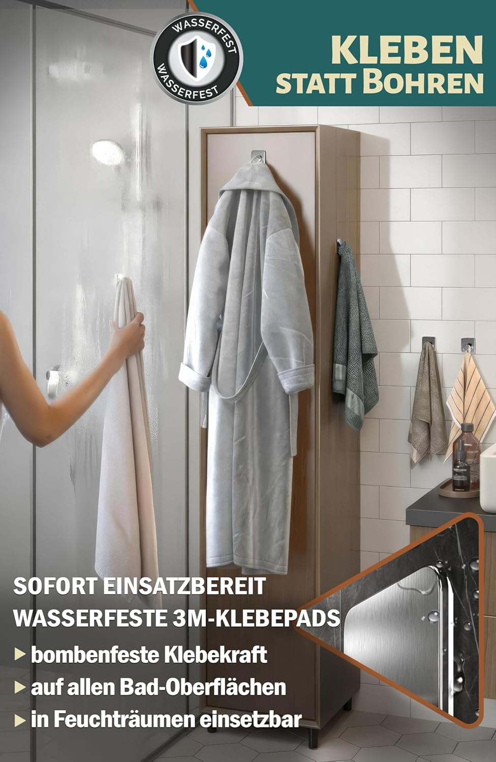 Menz Klebehaken ohne Bohren MZ - 6 STÜCK Edelstahl Silber 6 Stück, Silber 6 Stück
