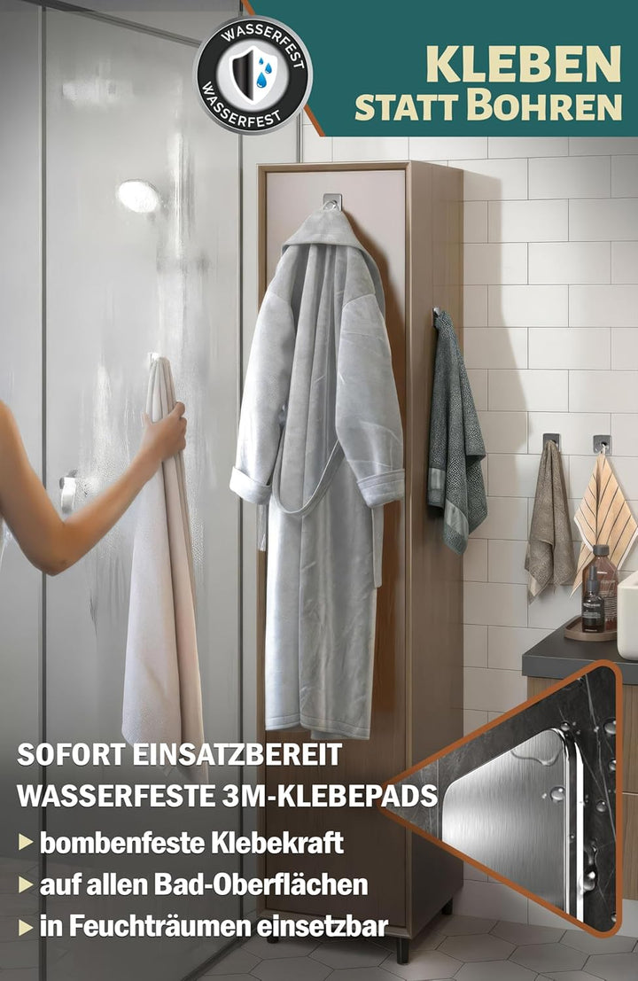 Menz Klebehaken ohne Bohren MZ - 6 STÜCK Edelstahl Silber 6 Stück, Silber 6 Stück