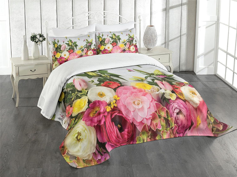 ABAKUHAUS Rustikal Tagesdecke Set, Rustikales Haus Rose Blumen, Set mit Kissenbezug Klare Farben, fü