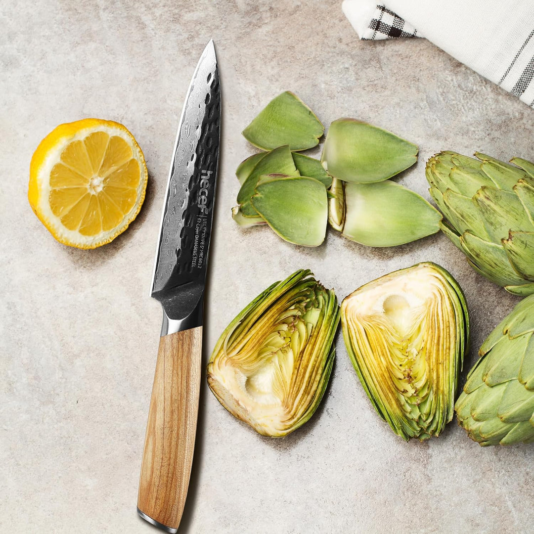 hecef Damastmesser Gemüsemesser Schälmesser 12.7 CM, Schärfer Küchenmesser klein, Allzweckmesser mit