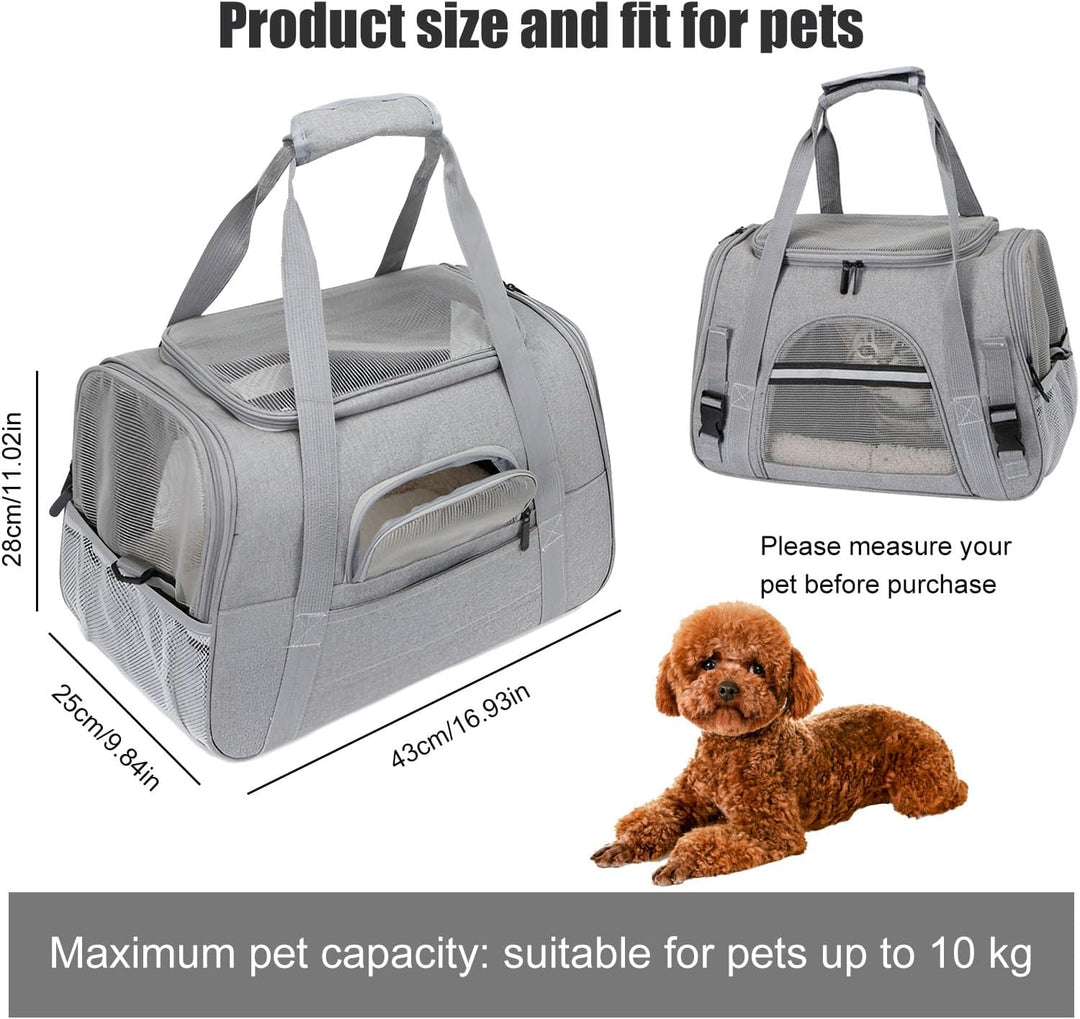 Transporttasche für Haustiere+ Fleecematte, Transporttasche für Katzen und Kleinere Hunde bis 10 kg,