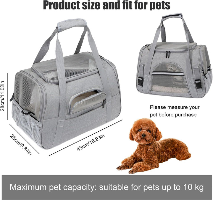 Transporttasche für Haustiere+ Fleecematte, Transporttasche für Katzen und Kleinere Hunde bis 10 kg,