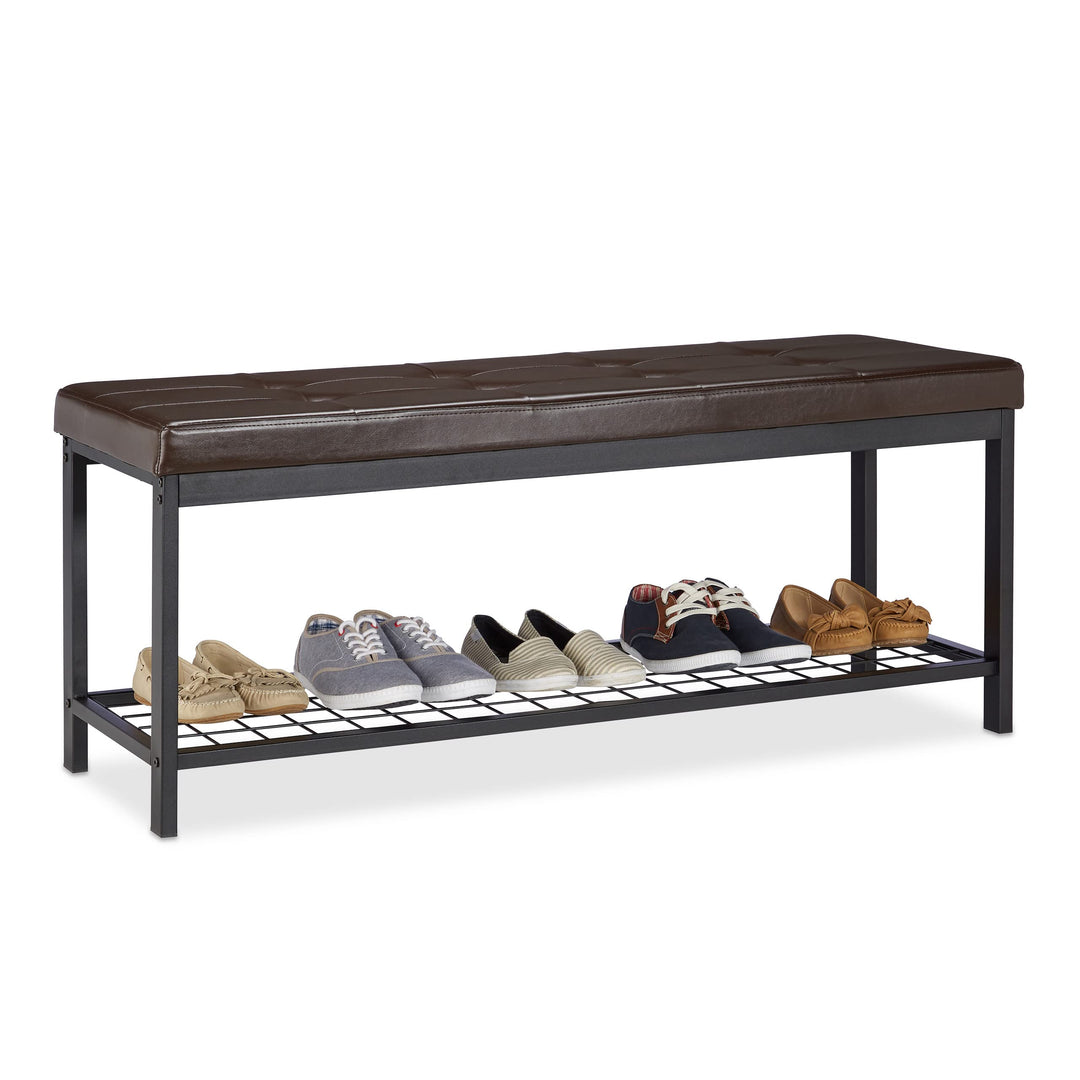 Relaxdays Schuhbank XXL, bequemes Sitzpolster, offen, grosse Gitterablage für Schuhe, Metall, HxBxT: