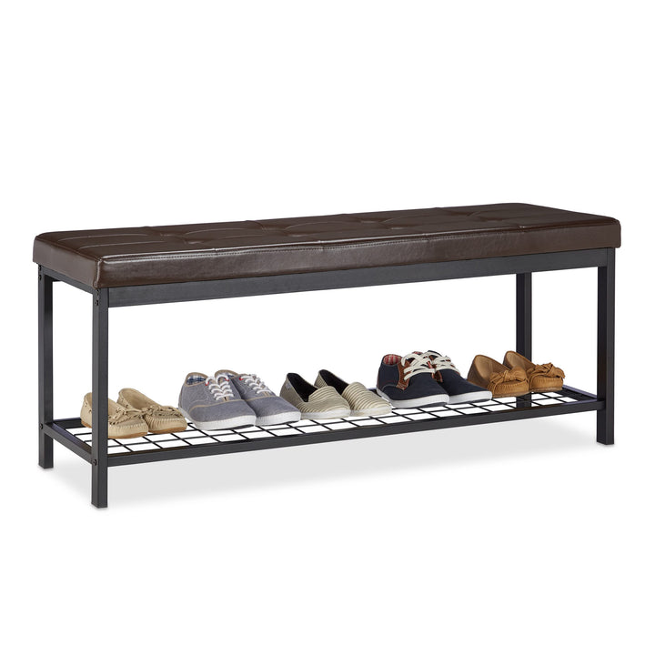 Relaxdays Schuhbank XXL, bequemes Sitzpolster, offen, grosse Gitterablage für Schuhe, Metall, HxBxT: