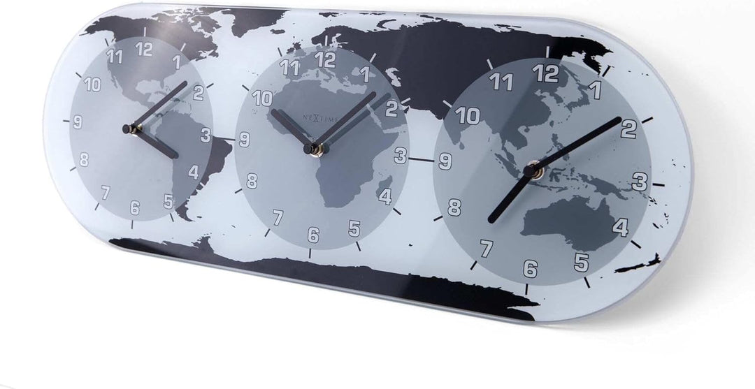 NeXtime Wanduhr "MONDIAL", mit 3 Ziffernblätter, aus Glas, 50 x 18,6 cm