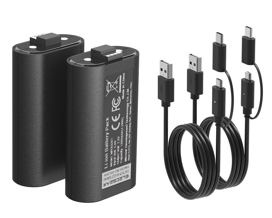 ElecGear Wiederaufladbare Lithium Ionen Akku für Xbox Controller, 2 Stück 1200mAh Li-Ion Batterien f
