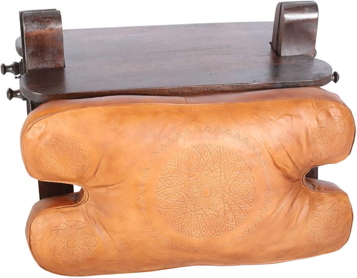 Casa Moro Marokkanischer Kamelhocker Sadia Karamel mit echt Leder-Sitzkissen & klappbarem Holz-Geste