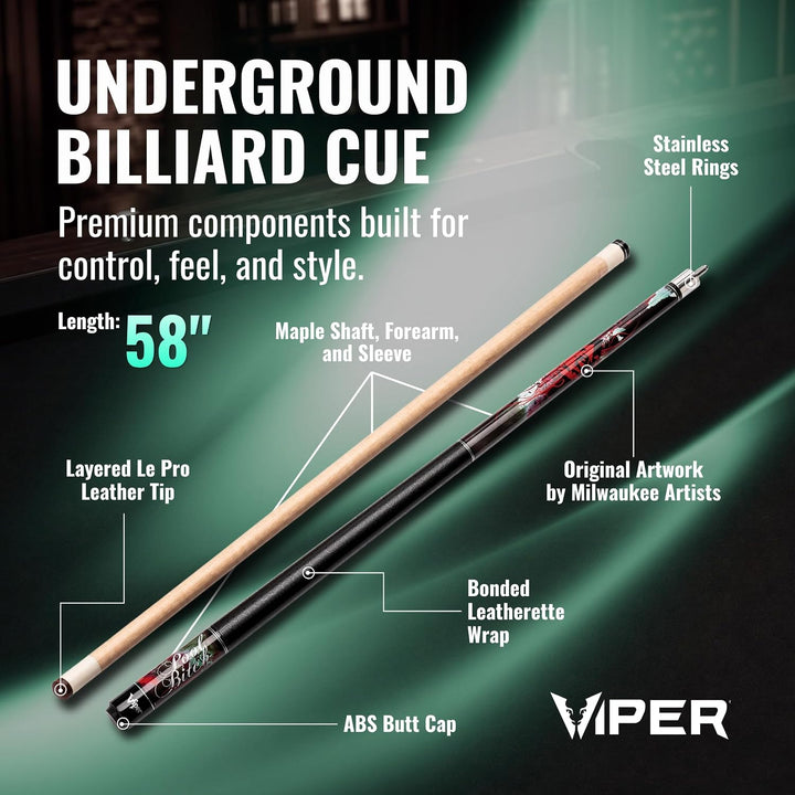 Viper Underground Billardqueue, 147,3 cm, 2-teilig 18-Ounce, 18-ounce