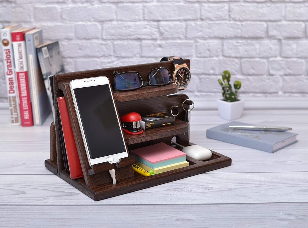 Holz Telefon Dockingstation Asche Baum mit Schlüsselanhänger Männer Geschenk Ehemann Frau Jubiläum V