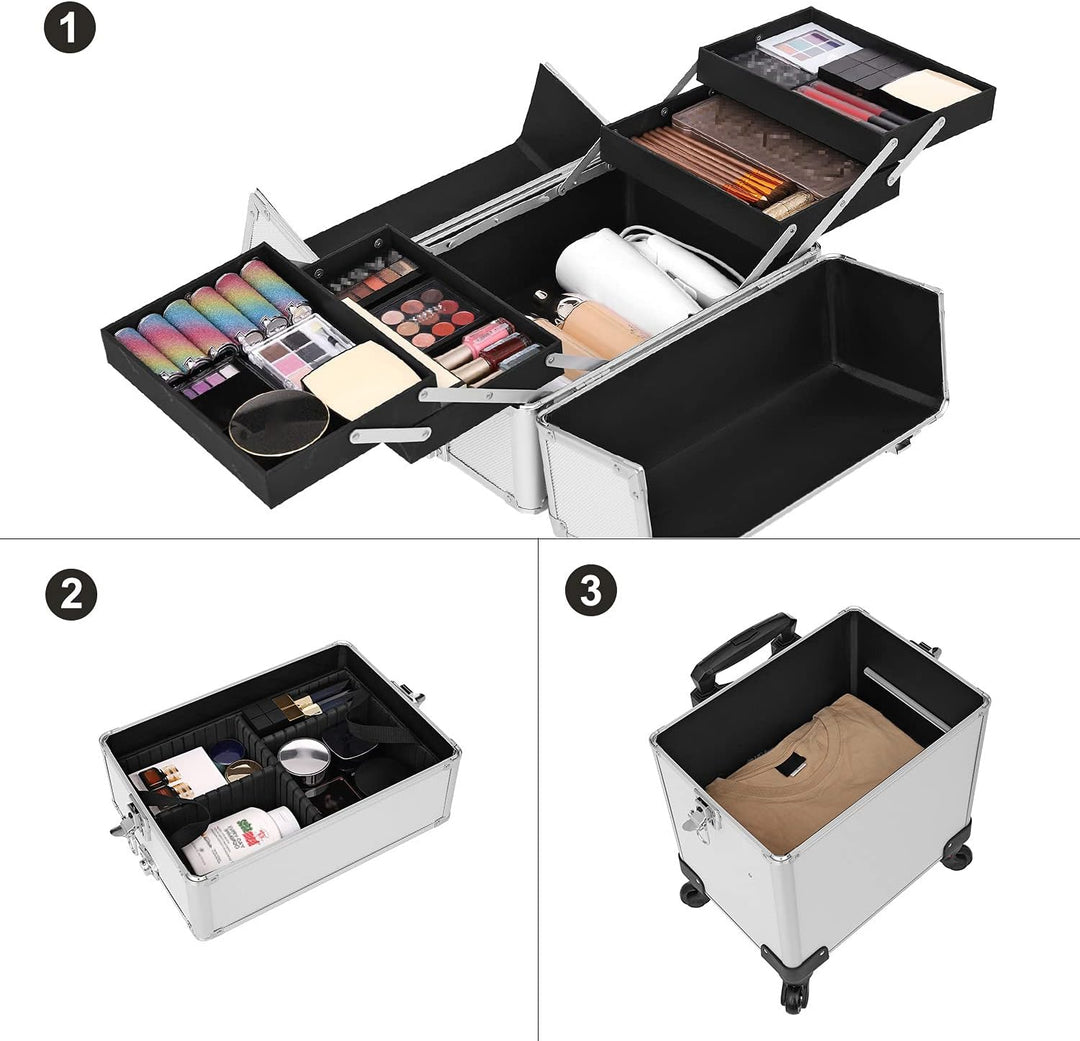 SONGMICS Kosmetikkoffer, Trolley, 3-in-1 Schminkkoffer, gross, Friseurkoffer, 35 x 25 x 69,8 cm, abs