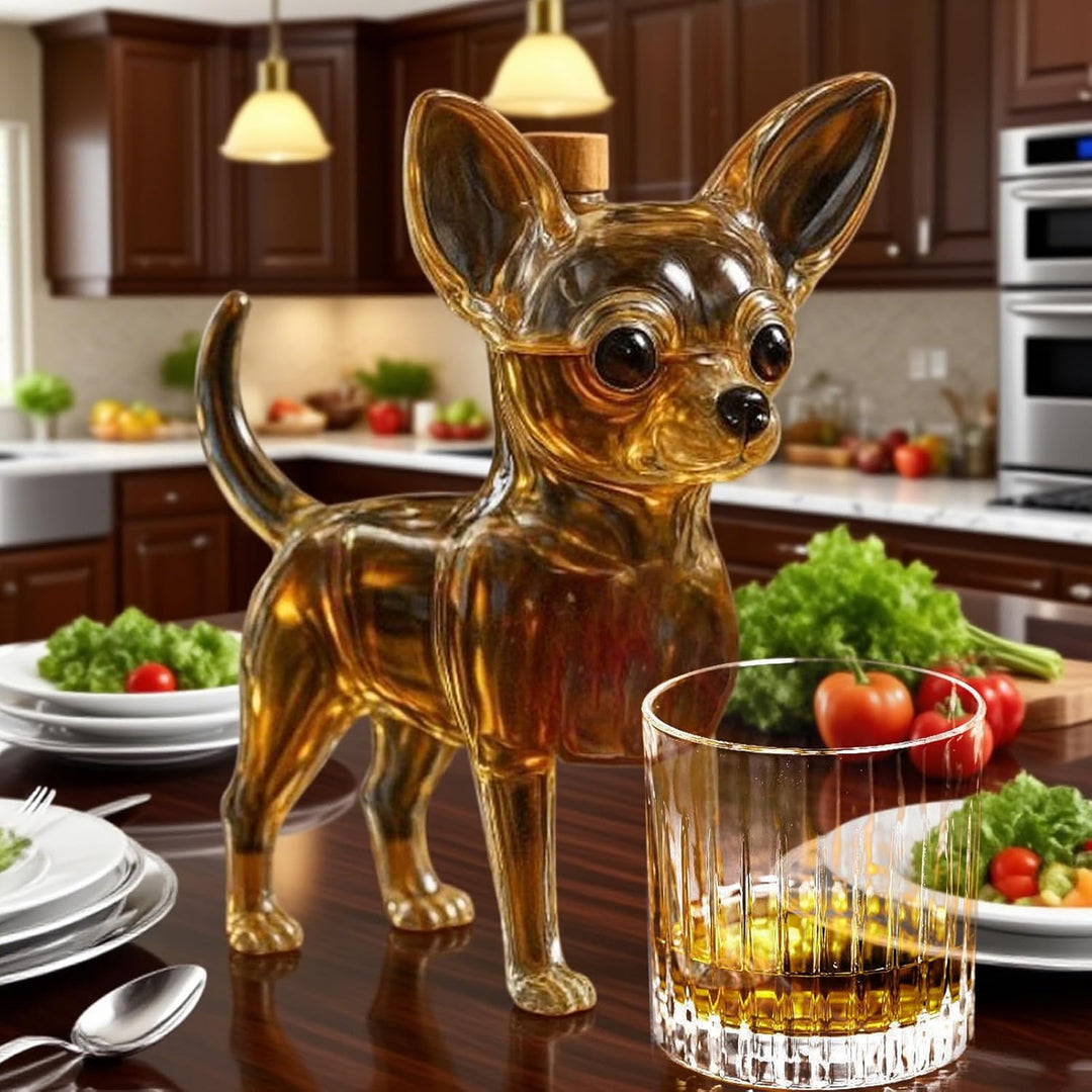 Chihuahua Whiskey Karaffe, Chihuahua Whiskey Dekanter 350ml Lustig Hund Glasflasche Tischdekoration