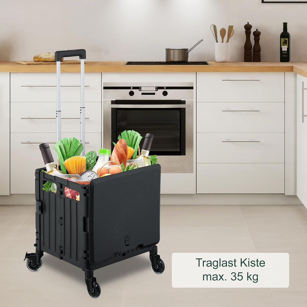 Relaxdays Einkaufstrolley, klappbar, Einkaufskorb mit Lenkrollen, Deckel & Teleskopgriff, bis 35 kg,