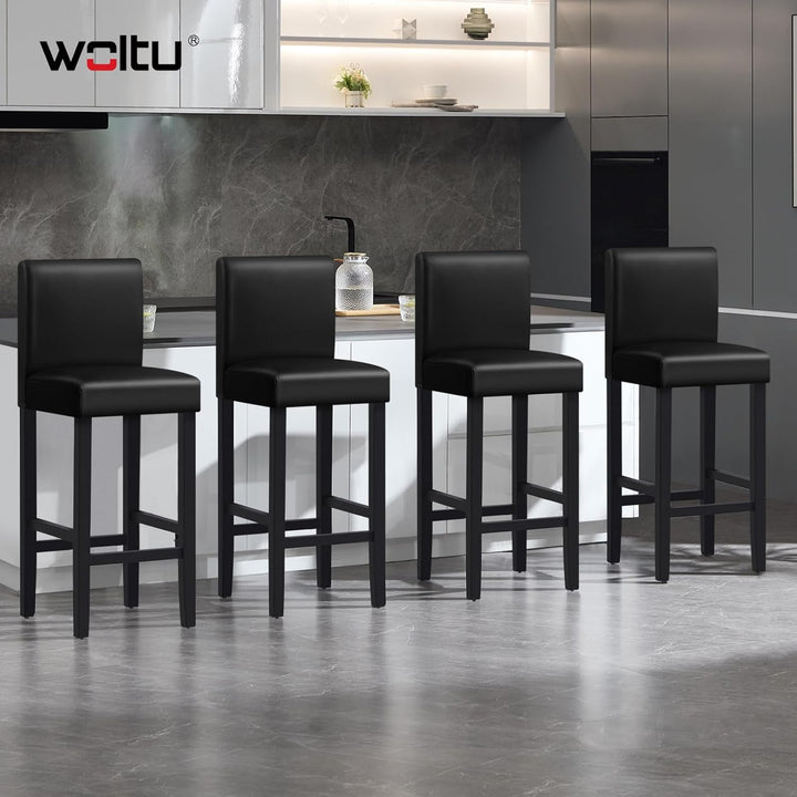 WOLTU Barhocker 2er Set, mit Lehne, Massivholz+Kunstleder, Schwarz | Barstuhl mit Fussstütze, Bistro