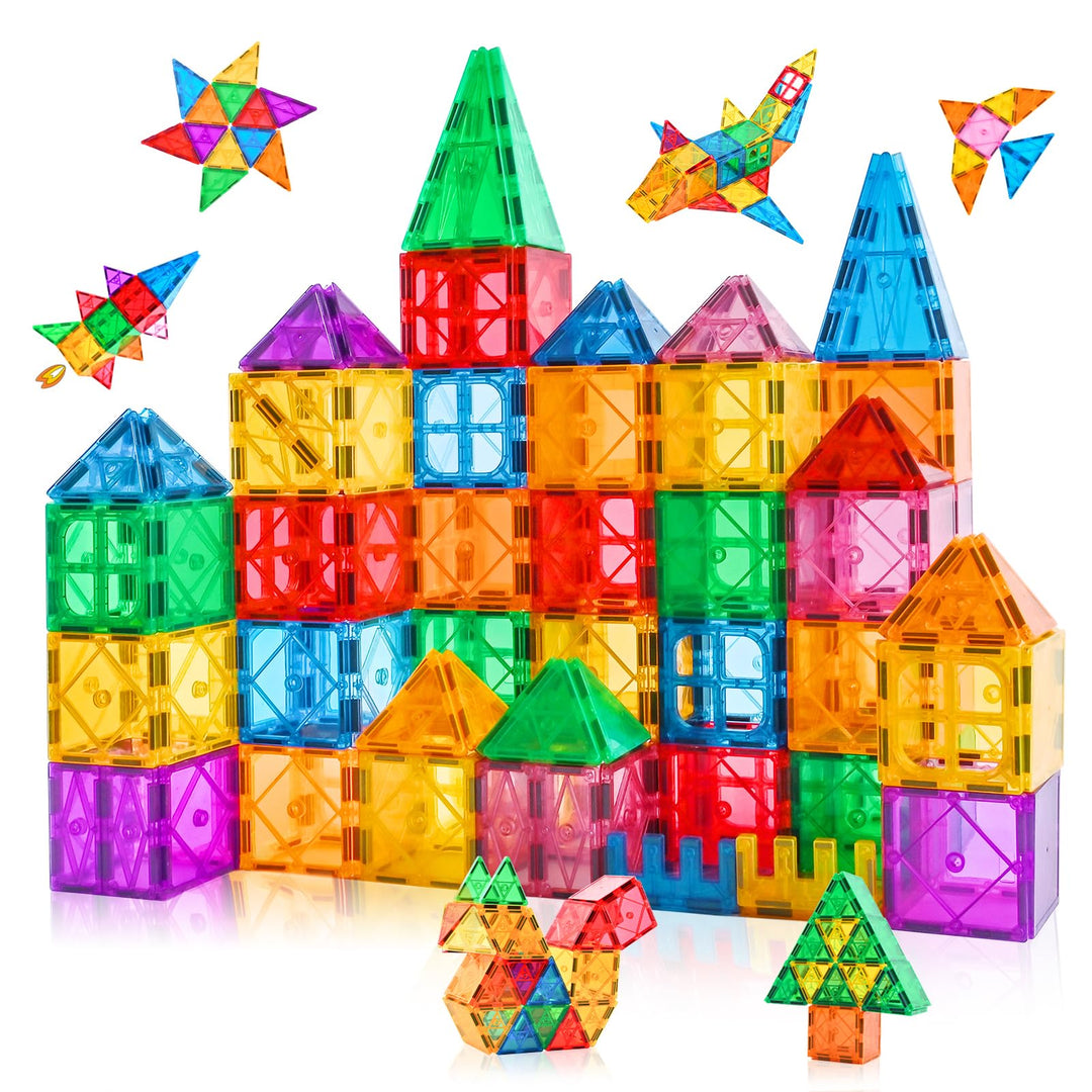 Katiago Magnetische Bausteine, 64 Teile Magnet Bausteine Spielzeug Kinder 3D Farbenfrohe Starterset