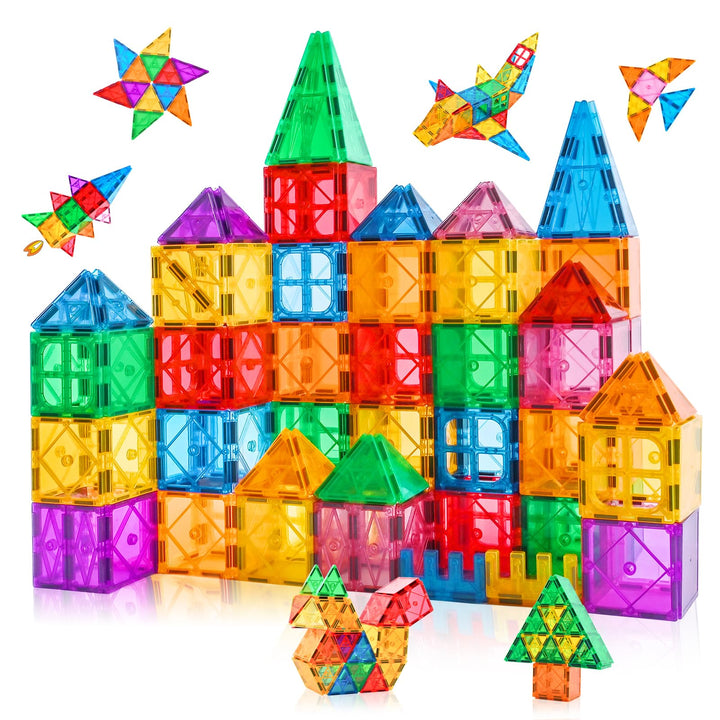 Katiago Magnetische Bausteine, 64 Teile Magnet Bausteine Spielzeug Kinder 3D Farbenfrohe Starterset