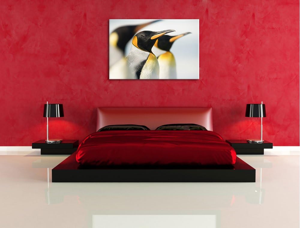 Pinguine Format: 100x70 auf Leinwand, XXL riesige Bilder fertig gerahmt mit Keilrahmen, Kunstdruck a