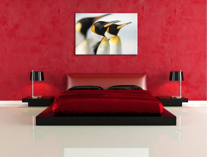 Pinguine Format: 100x70 auf Leinwand, XXL riesige Bilder fertig gerahmt mit Keilrahmen, Kunstdruck a