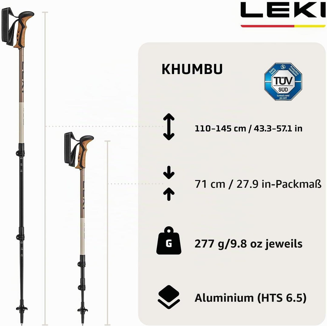Leki Unisex Khumbu SL Trekkingstöcke Teleskopstöcke Nordic Walking 110-145 cm Schwarz black-pale cla
