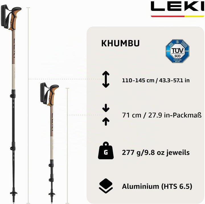 Leki Unisex Khumbu SL Trekkingstöcke Teleskopstöcke Nordic Walking 110-145 cm Schwarz black-pale cla