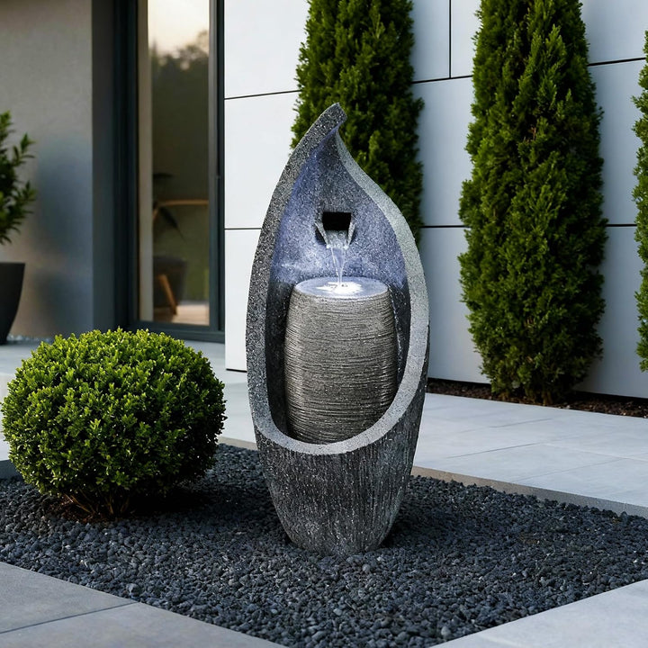 Moderner Gartenbrunnen mit LED Beleuchtung 83 cm Zimmerbrunnen Springbrunnen BK704 Wasserspiel Stein