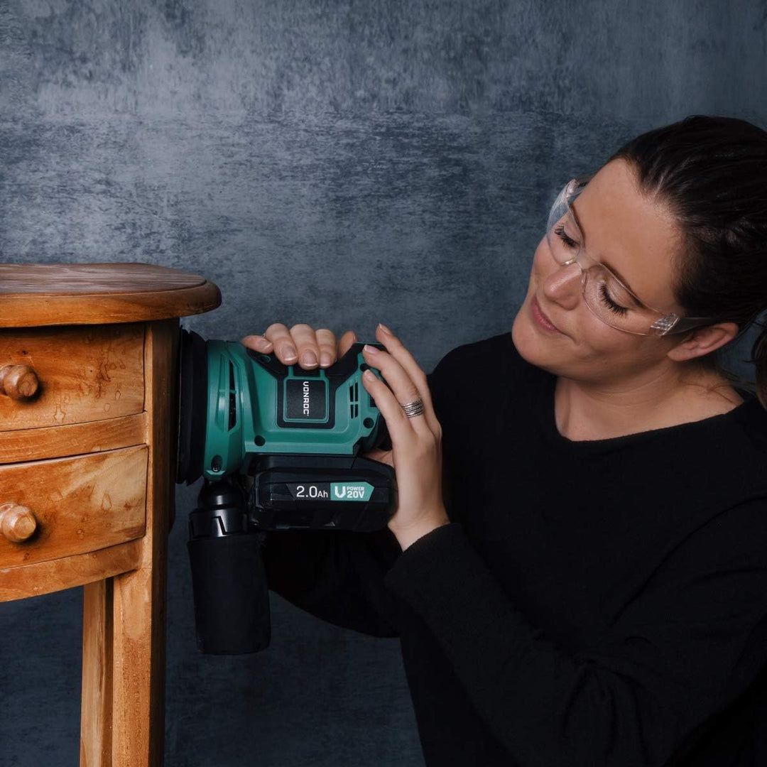VONROC Exzenterschleifer Akku, Schleifmaschine - Handschleifer mit Staubbehälter 20V mit 2Ah Akku un