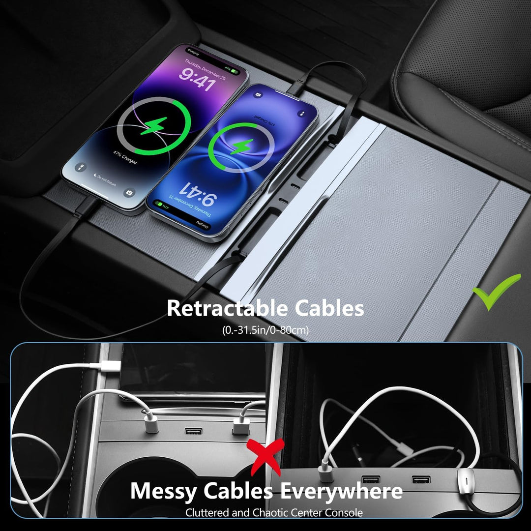 USB Hub für Tesla Model Y Juniper 2025-2026 und Model 3 Highland 2024-2025, 135W Zwei Ausziehbare Ty