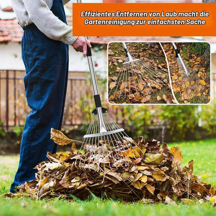 Laubrechen,Gartenrechen mit 2.15M Verstellbare Metallstange und Handschuhe,Laubbesen,Fächerbesen Met