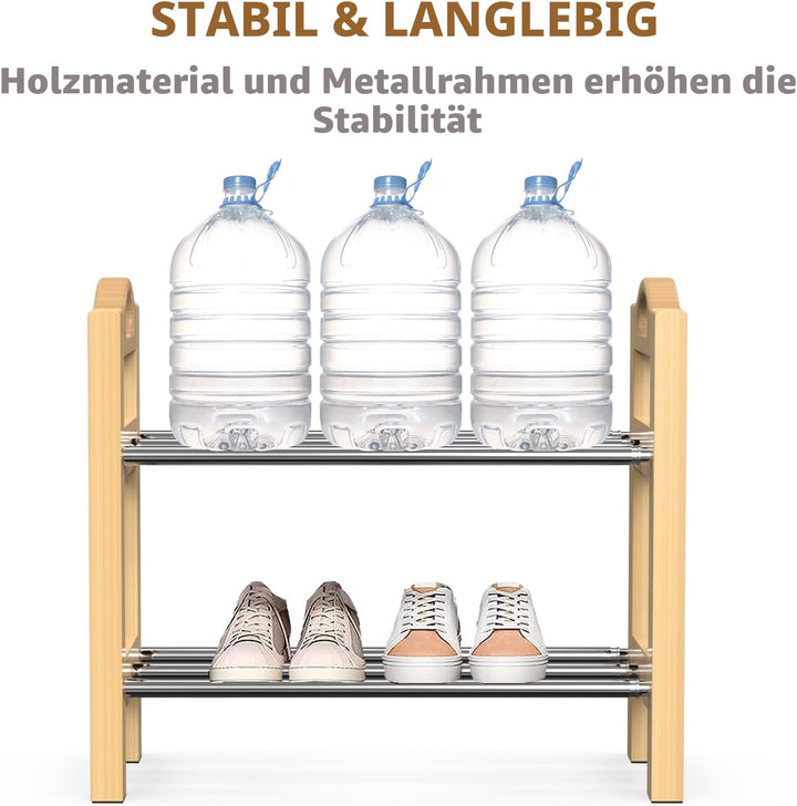 LEMIKKLE Schuhregal, 2-lagiges erweiterbares schuhschrank aus Holz, kleines Schuhregal schmal für En
