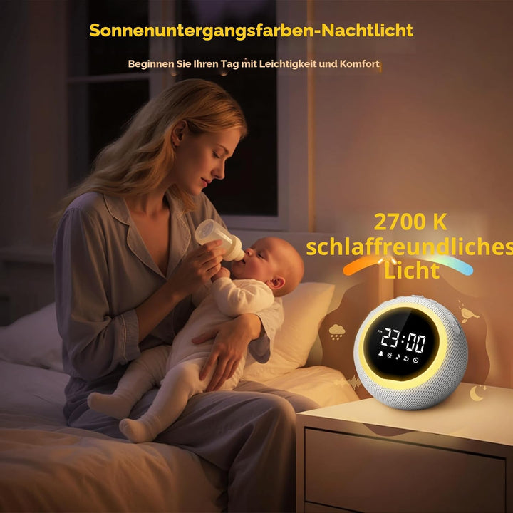 Mewaii White Noise Machine Baby mit Nachtlicht & Wecker, 3-in-1 Nachtlicht Kinder, 2700K Licht & san