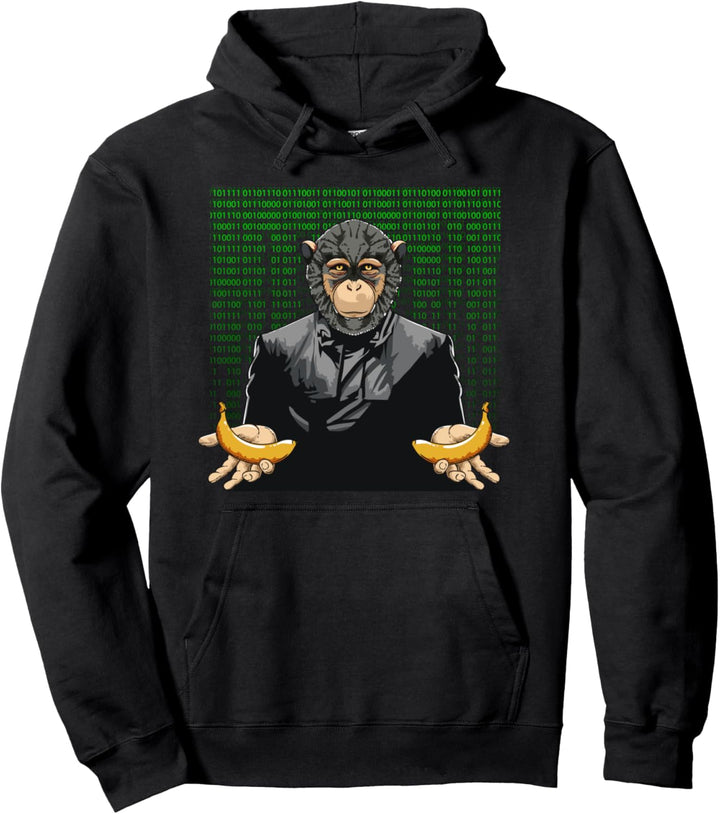 Digitaler binärer Code, Affe hält Bananen, lustiger Affe Pullover Hoodie