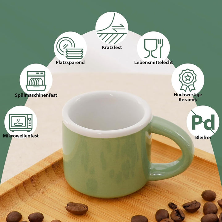 Espressotassen Mini Kaffeetassen Set 4 x 43 ml, Dickwandige Espressotassen mit Henkel für Mokka, Kaf