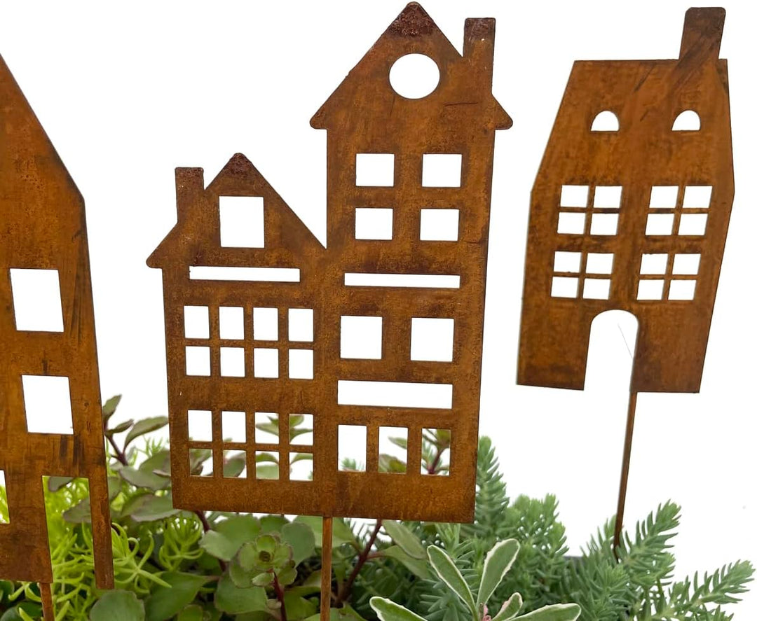 LB H&F Lilienburg 4er Set Häuser Gartenstecker rost Deko Gartendeko Rosthaus edelrost deko Frühling
