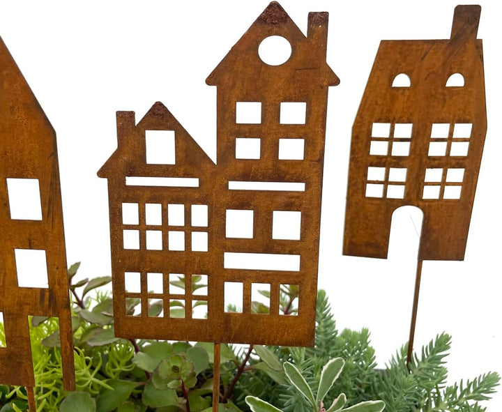 LB H&F Lilienburg 4er Set Häuser Gartenstecker rost Deko Gartendeko Rosthaus edelrost deko Frühling