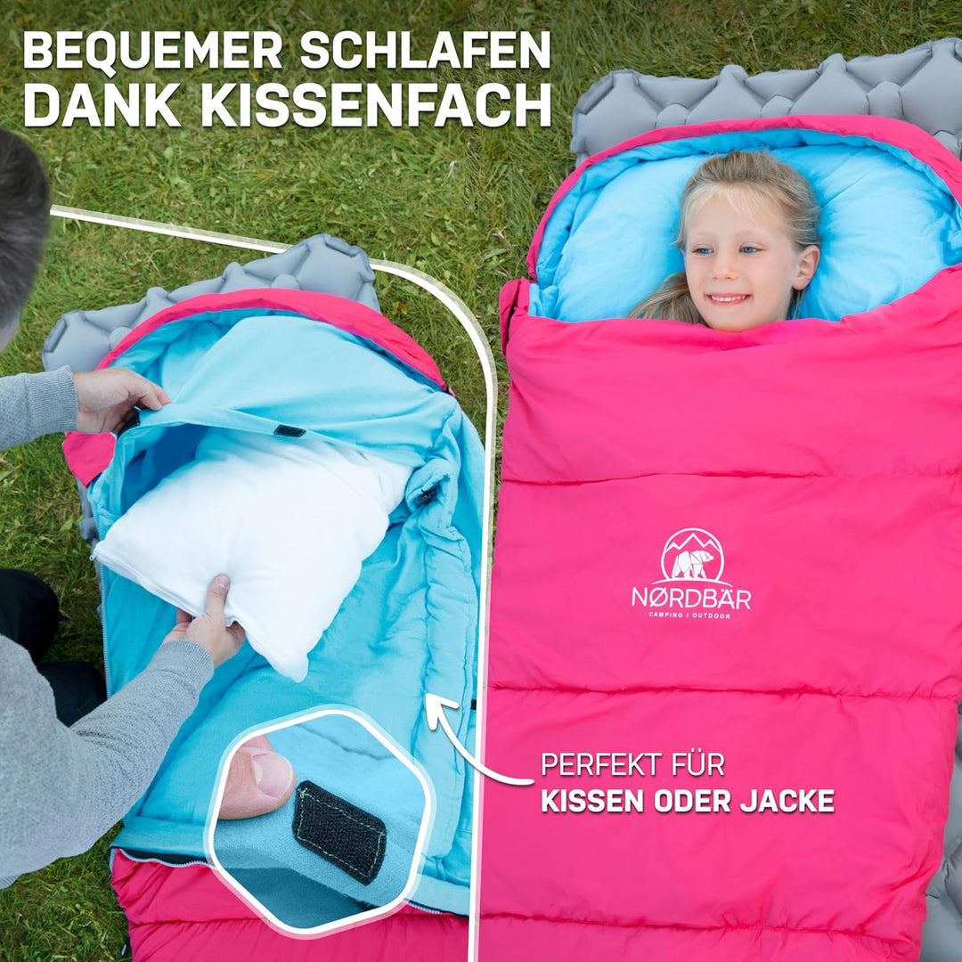 NORDBÄR® Kinderschlafsack für Jungs & Mädchen bis 150 cm Körpergrösse | Innenfutter aus 100% Baumwol