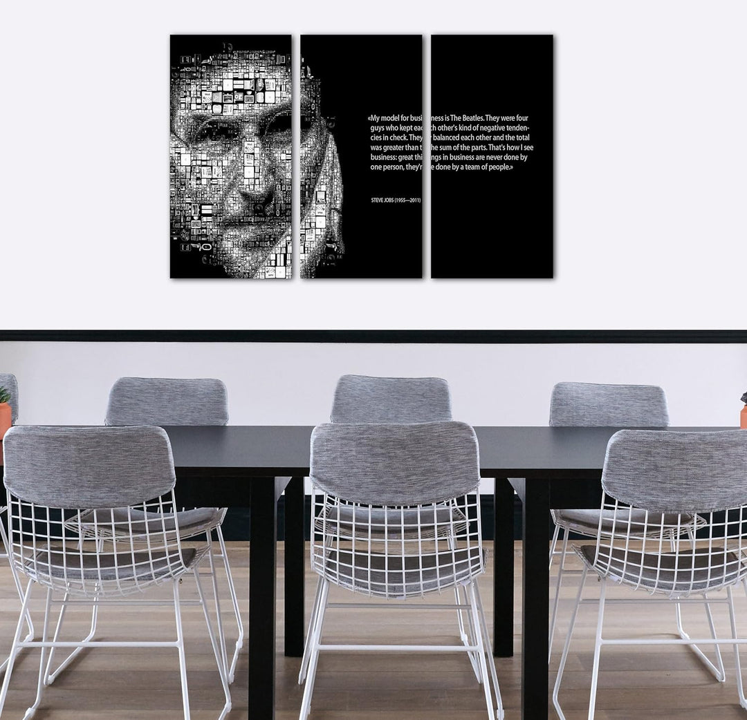 Printed Paintings Leinwand 3-teilig(120x80cm): Steve Jobs Spruch motivierend, Team-Work Zusammena 12