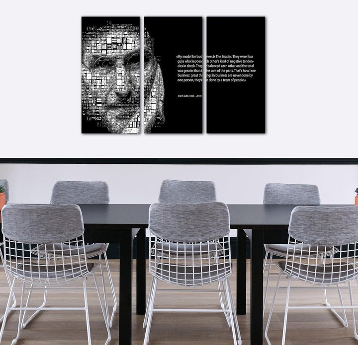 Printed Paintings Leinwand 3-teilig(120x80cm): Steve Jobs Spruch motivierend, Team-Work Zusammena 12