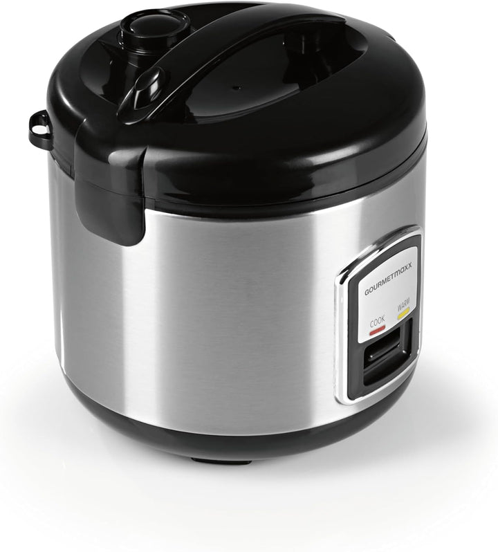 GOURMETmaxx Kompakt-Reiskocher & Dampfgarer, 1L, inkl. Dampfeinsatz, Gartopf, Reislöffel & Messbeche