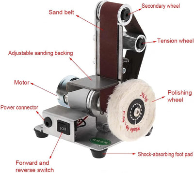 Memows 800W Mini Elektrischer Riemenschleifer,DIY Polierschleifmaschine, Multifunktionale Tischplatt