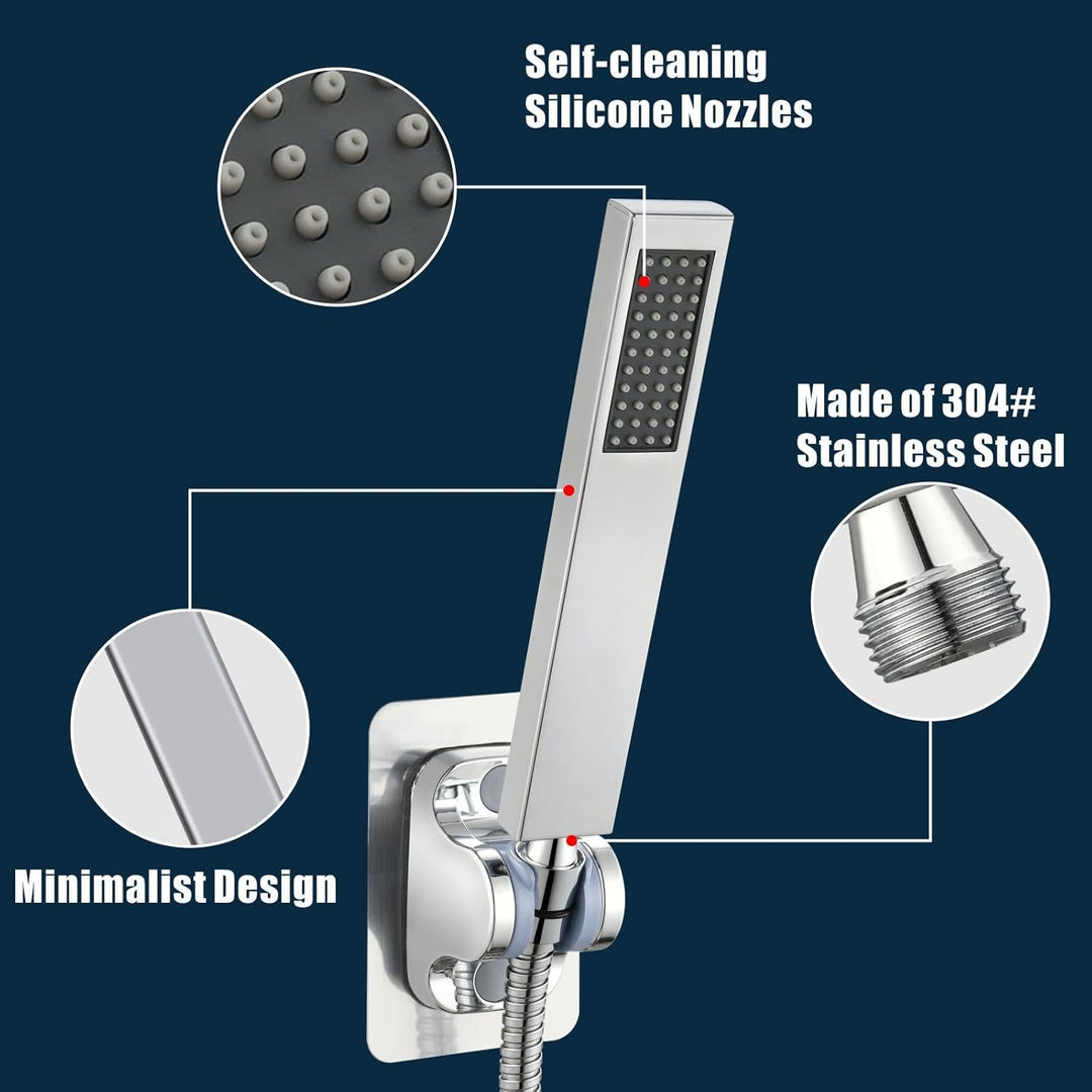 Handbrause Komplett aus Metall, Hochdruck-Duschköpfe von Voolan, Einfache Handbrause aus Chrom mit T