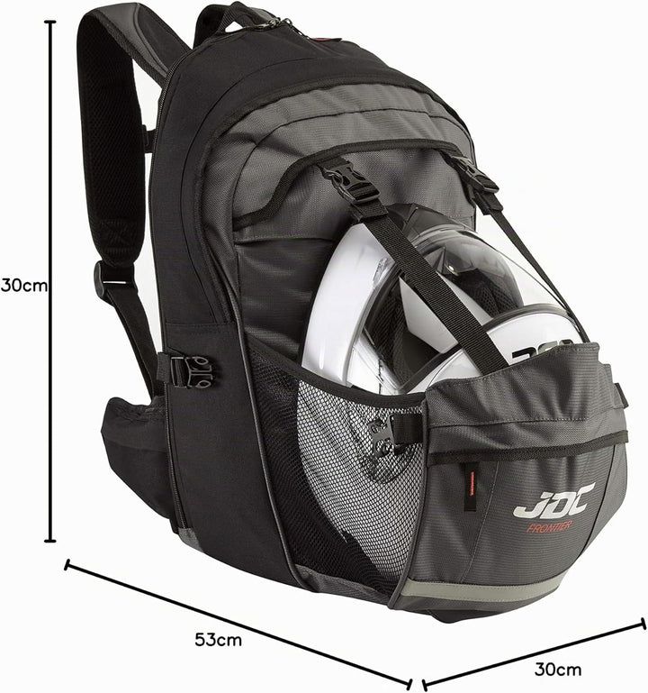 JDC Motorrad Rucksack Wasserdicht mit Helmhalterung/Träger 24Lerweiterbar bis 36L – Frontier