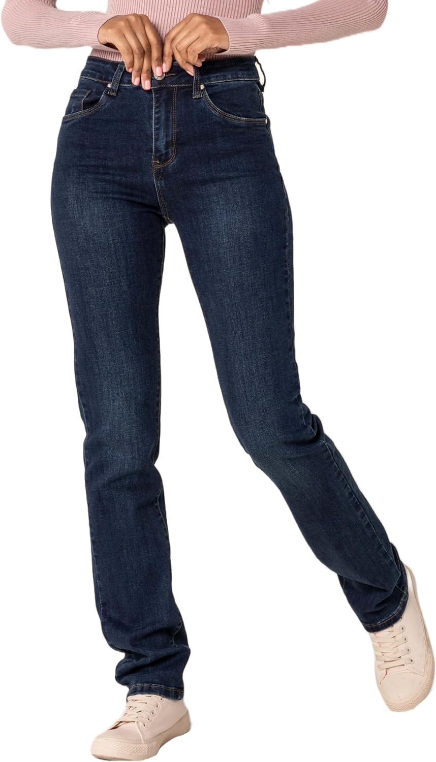 Nina Carter P209 Damen High Waist Tall Jeans Straight Leg Jeanshose mit geradem Beinschnitt Used-Loo