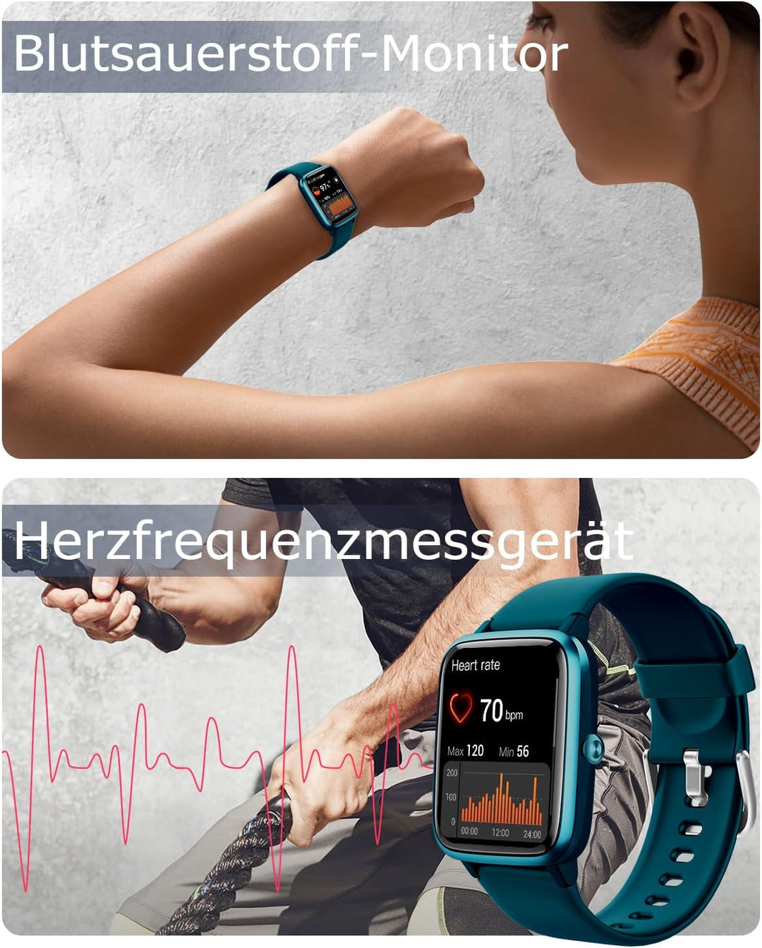 GRV Smartwatch für Damen Herren mit Telefonfunktion,Fitnessuhr mit Herzfrequenzmessung,SpO2,Schrittz