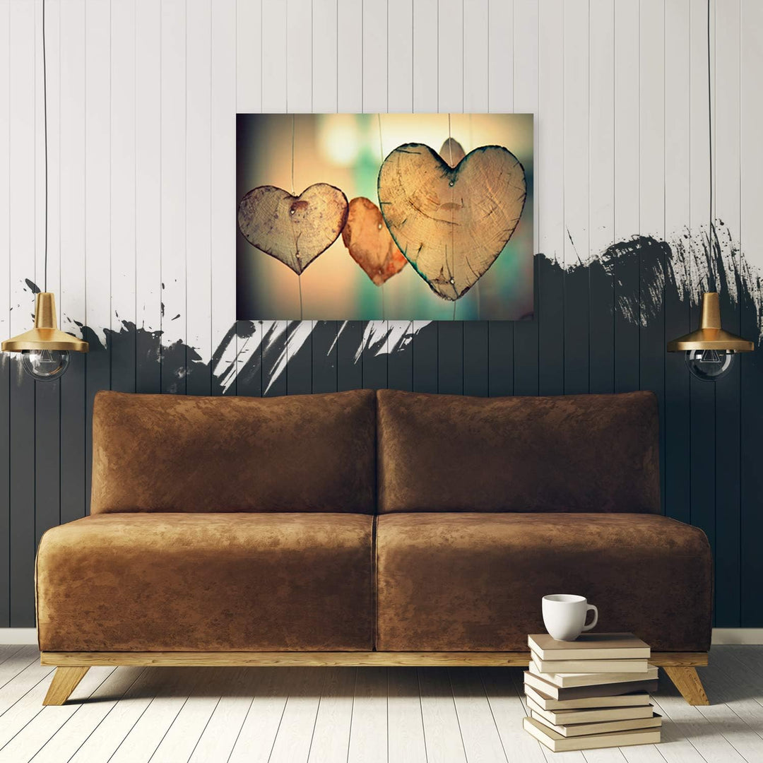 Feeby Wandbild 120x80 cm Herzen XXL Dekobild Deko Wand Bilder Kunst Holz Love Liebe Abstrakt Braun M