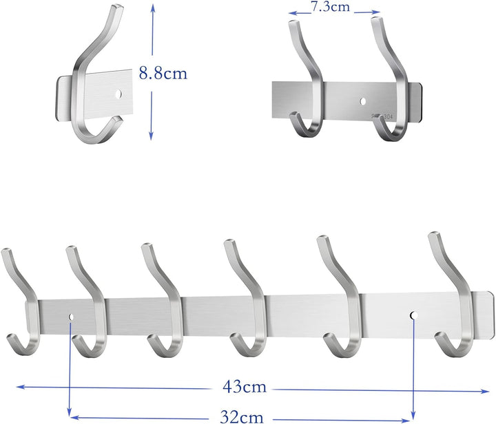 Garderobenhaken Edelstahl, Hakenleiste Kleiderhaken Wand mit 6 Haken, Garderobe Garderobenleiste Wan