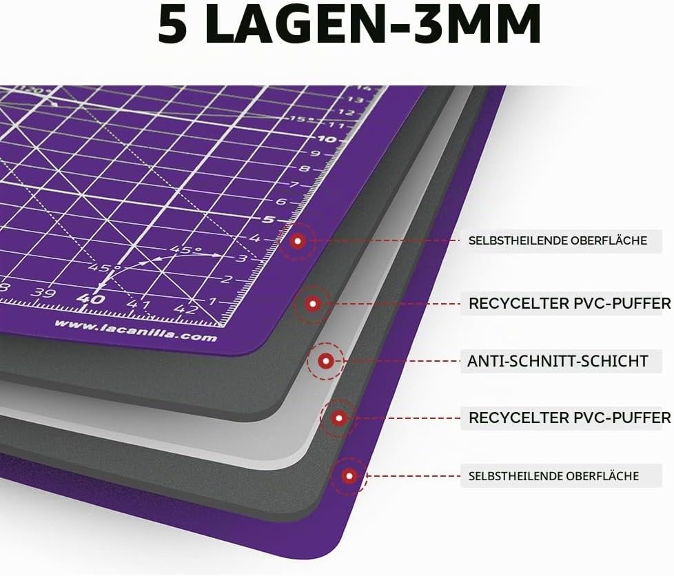La Canilla Schneidematte A1 Selbstheilend (60x90 cm - 36x24") Cutting Mat Schneideunterlage für Bast