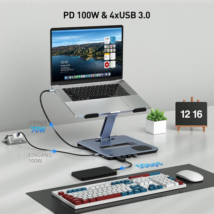 BENFEI Aluminium Laptop Ständer mit USB C 6in1 Dockingstation,15W Mag-Safe Ladegerät Magnetisches, U