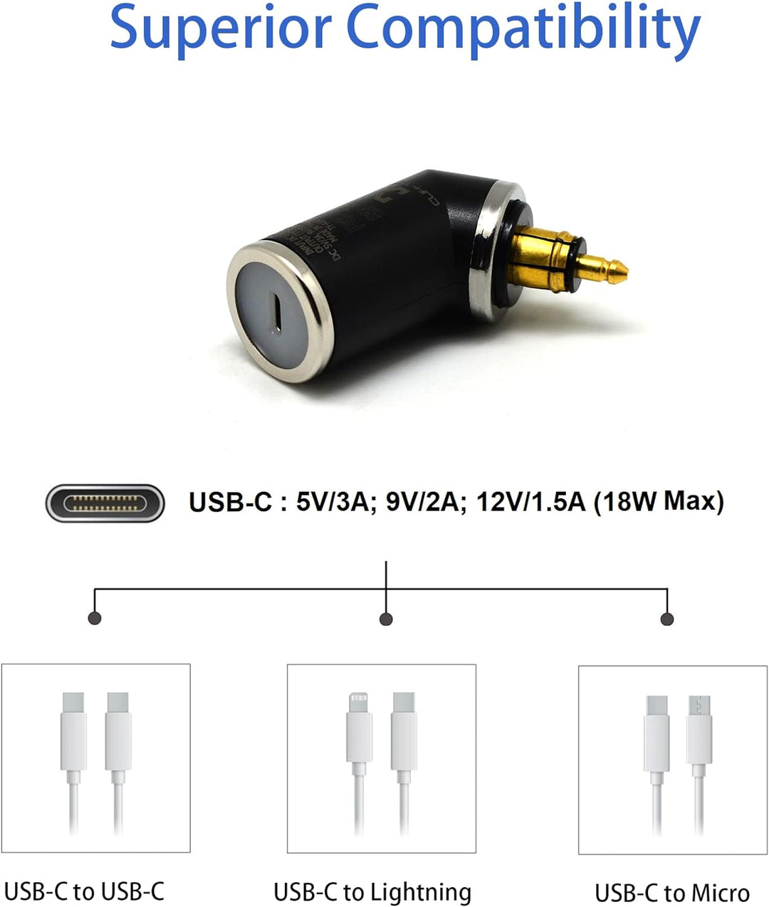 Cliff Top-Motorrad Typ C DIN (Hella) USB-Ladegerät, kompatibel mit BMW Motorrädern (Typ C kurz abgew